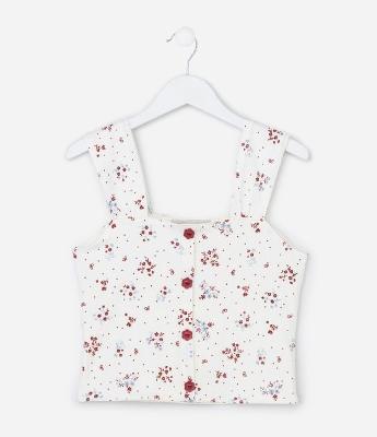 Top Infantil em Ana Ruga com Estampa Floral - Tam 7 a 14 Anos