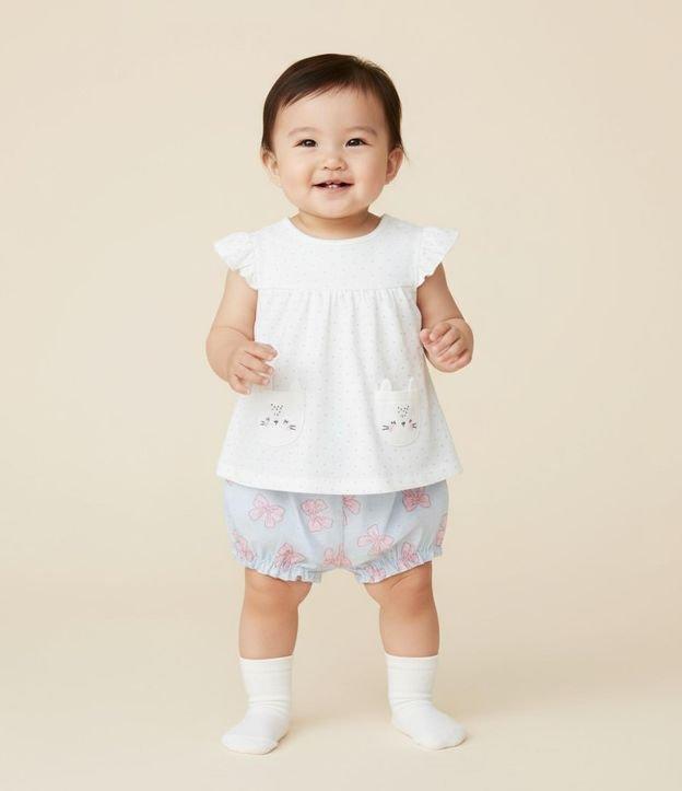Conjunto Infantil com Estampa de Laços e Bolso de Bichinho - Tam 0 a 18 Meses - 2