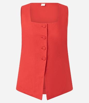 Blusa Alongada em Viscolinho com Decote Quadrado e Amarração