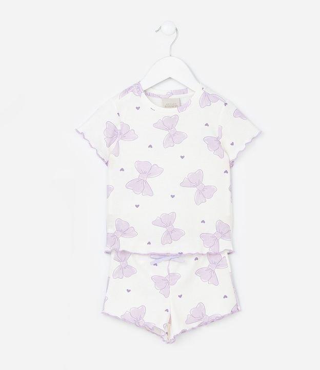 Pijama Curto Infantil em Ribana com Estampa de Laços - Tam 2 a 6 Anos - 1