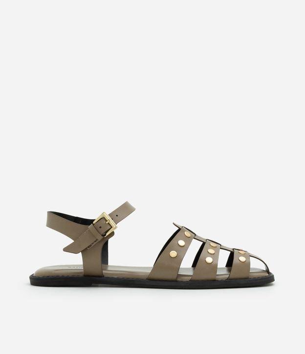 Sandália Rasteira Fisherman em PU com Tachas de Metal - 1