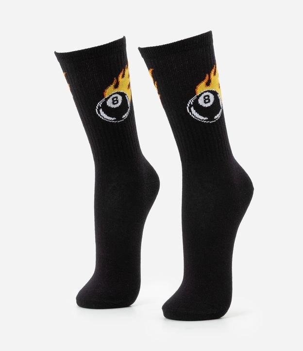 Meia Cano Alto em Algodão com Estampa Bola Oito - 1