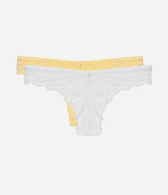 Kit 02 Calcinhas Biquíni Fio Duplo em Renda Floral