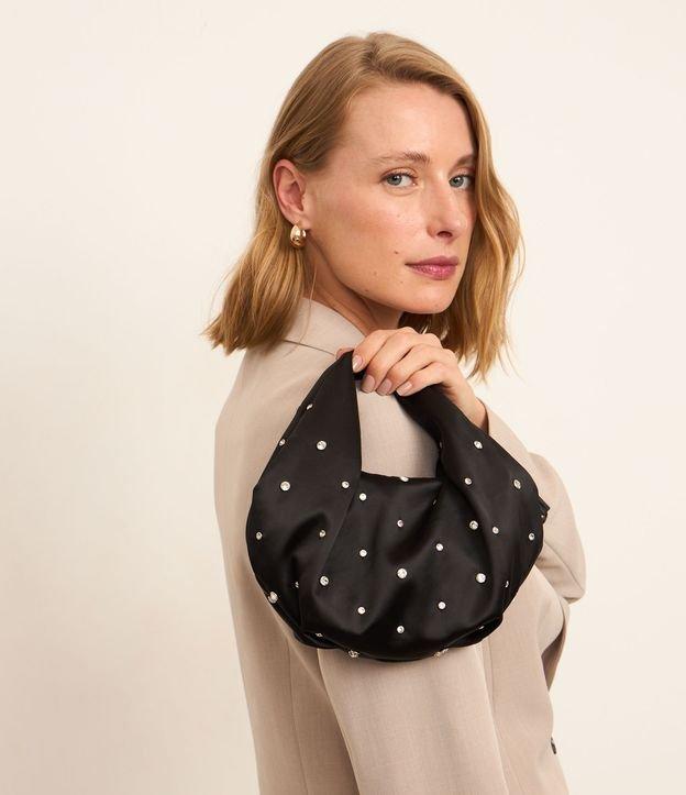 Bolsa Mini Hobo com Alça Corrente Transversal e Strass - 1