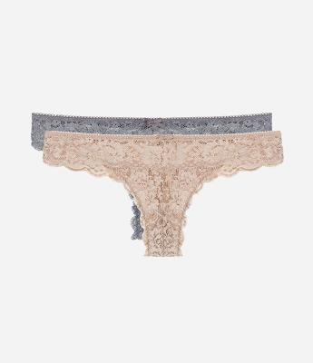 Kit 02 Calcinhas Biquíni Fio Duplo em Renda Floral