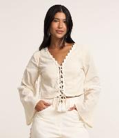 Blusa Cropped em Anarruga com Detalhes em Sianinha - 3