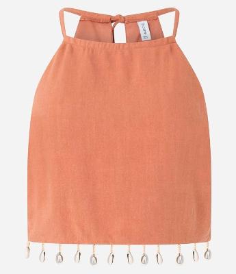 Blusa em Viscolinho com Decote Halter e Conchas