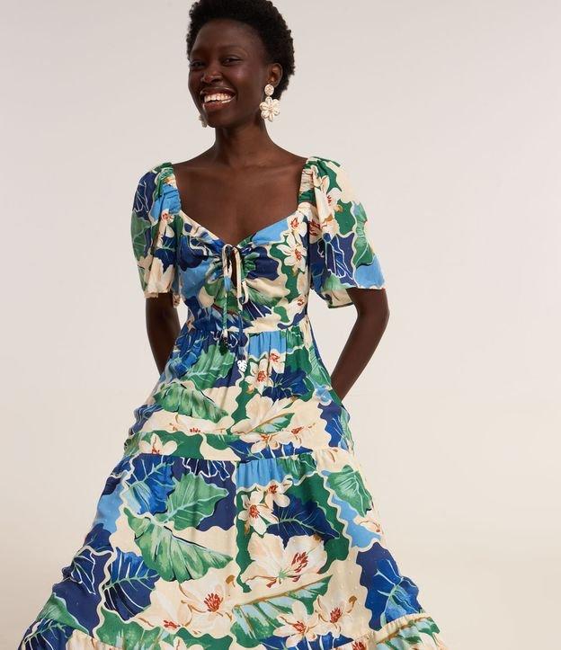 Vestido Longo Evasê com Amarração no Decote e Estampa Floral - 2