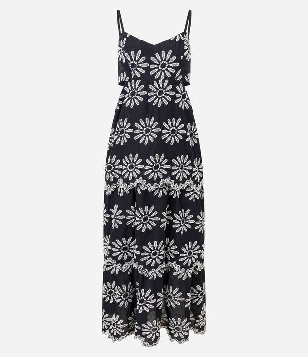 Vestido Evasê Longo em Laise com Bordado Floral Vazado - 1