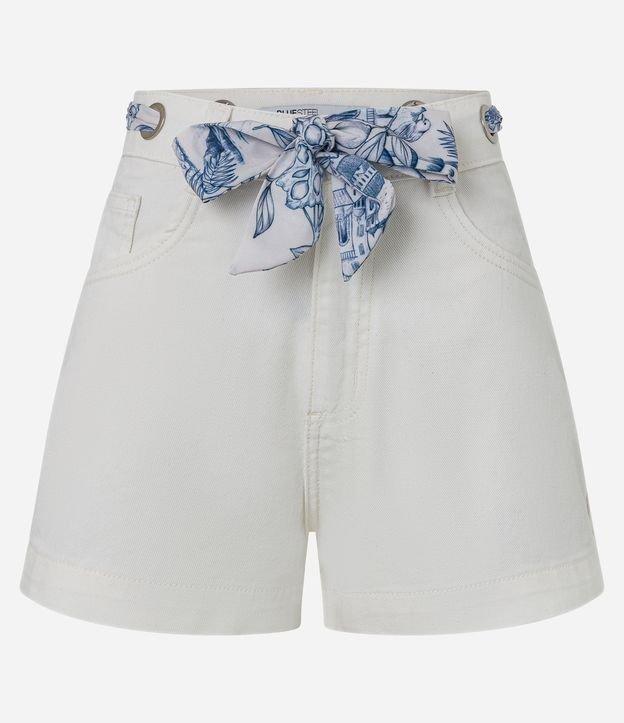 Short Slim Cintura Alta em Jeans com Cinto Lenço - 1