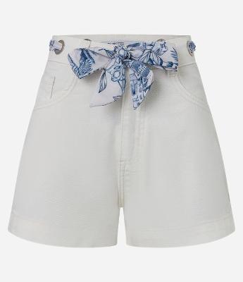 Short Slim Cintura Alta em Jeans com Cinto Lenço