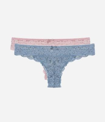 Kit 02 Calcinhas Biquíni Fio Duplo em Renda Floral