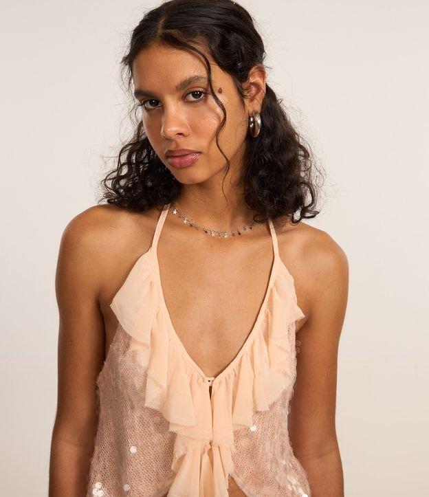Blusa Frente Única em Poliamida com Paetês e Babados - 2
