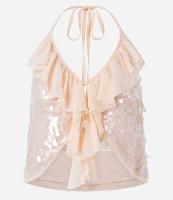 Blusa Frente Única em Poliamida com Paetês e Babados - 1