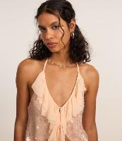 Blusa Frente Única em Poliamida com Paetês e Babados - 2