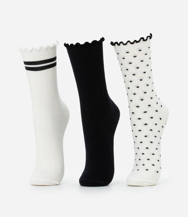 Kit 03 Meias Cano Médio em Algodão com Acabamento Picueta - 1