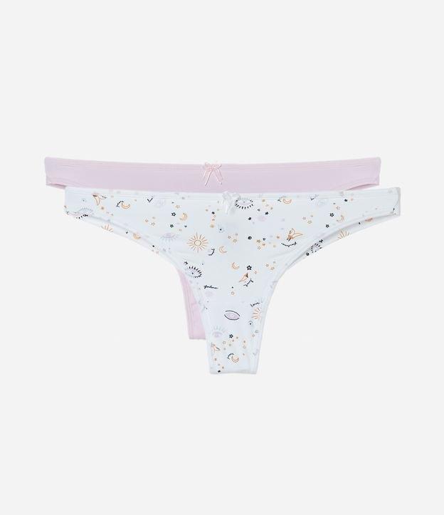 Kit 02 Calcinhas Biquíni Fio Duplo em Microfibra Lisa e Estampada Olhinhos - 1