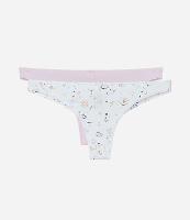 Kit 02 Calcinhas Biquíni Fio Duplo em Microfibra Lisa e Estampada Olhinhos - 1
