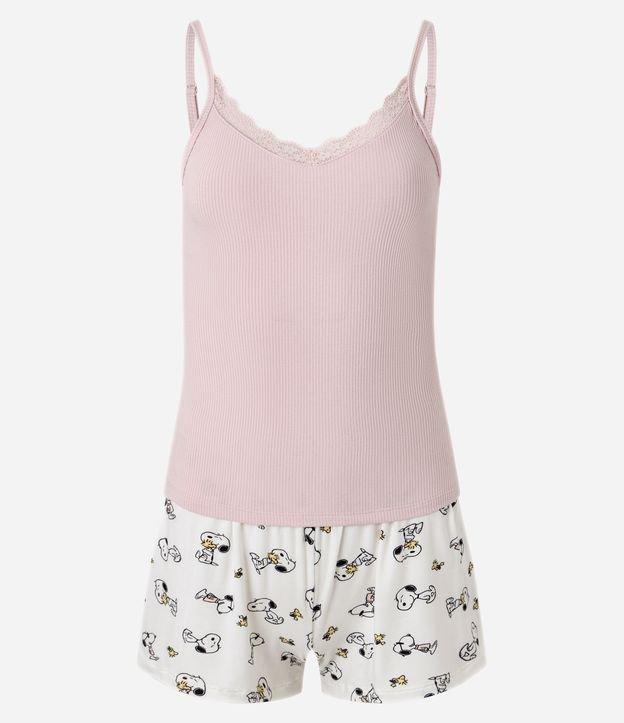 Pijama Short Doll em Ribana com Short Estampado Snoopy - 1