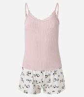Pijama Short Doll em Ribana com Short Estampado Snoopy - 1