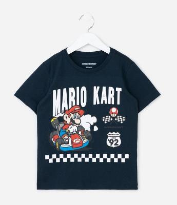 Camiseta Infantil com Estampa Corrida Mario Kart Speed Trial -Tam 4 a 10 anos