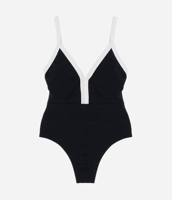 Maiô Triângulo em Microfibra Texturizada com Viés Contrastante