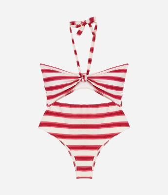 Maiô em Microfibra Listrada com Recortes Vazados