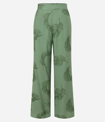 Calça Wide Leg em Viscose com Bordado FOlhagem