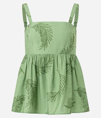 Blusa Batinha de Alça em Viscose com Bordado Folhagem