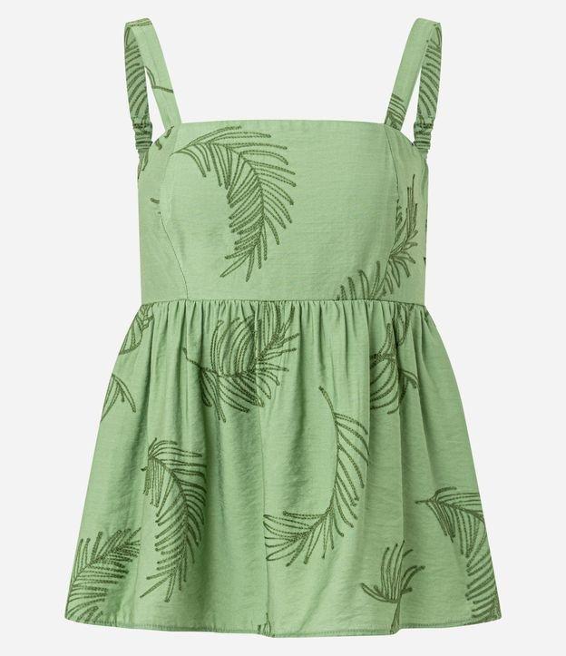 Blusa Batinha de Alça em Viscose com Bordado Folhagem - 1