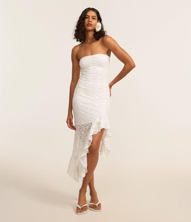 Vestido Tomara que Caia em Renda com Babado Assimétrico - 2