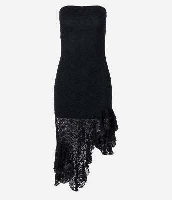 Vestido Tomara que Caia em Renda com Babado Assimétrico