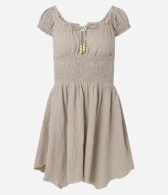 Vestido Curto Ombro a Ombro em Crepe com Lastex na Cintura