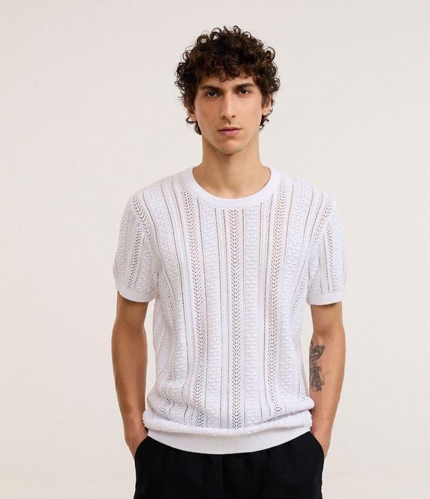 Camiseta Regular em Algodão com Textura Efeito Tricô - 2