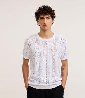 Camiseta Regular em Algodão com Textura Efeito Tricô - 2