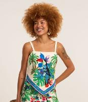 Blusa Baby Look em Viscose com Estampa de Tucano e Barra em V - 2