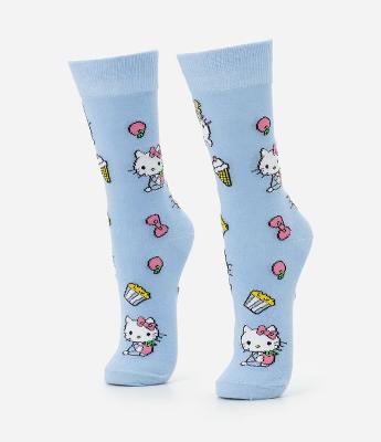 Meia Cano Alto em Algodão com Estampa Hello Kitty
