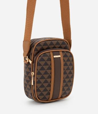 Bolsa Pequena Posta Celular com Alça Larga e Estampa Triângulos