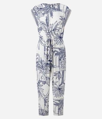 Macacão Texturizado em Viscose com Bordado Folhagem