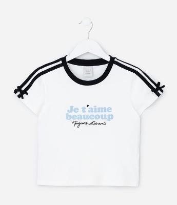 Blusa Infantil Ajustada com Detalhe Contrastante e Lacinho - Tam 5 a 14 Anos