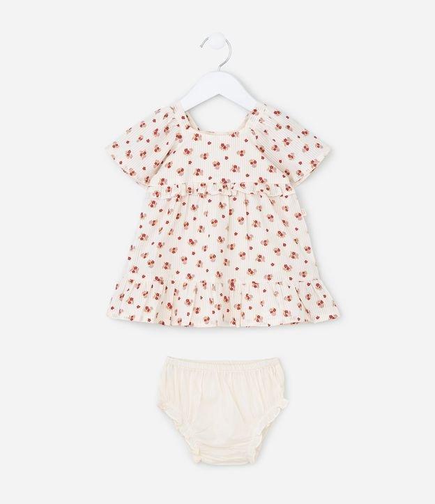 Vestido Infantil em Tricoline com Estampa Floral e Calcinha - Tam 3 a 18 Meses - 1