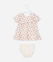 Vestido Infantil em Tricoline com Estampa Floral e Calcinha - Tam 3 a 18 Meses - 1