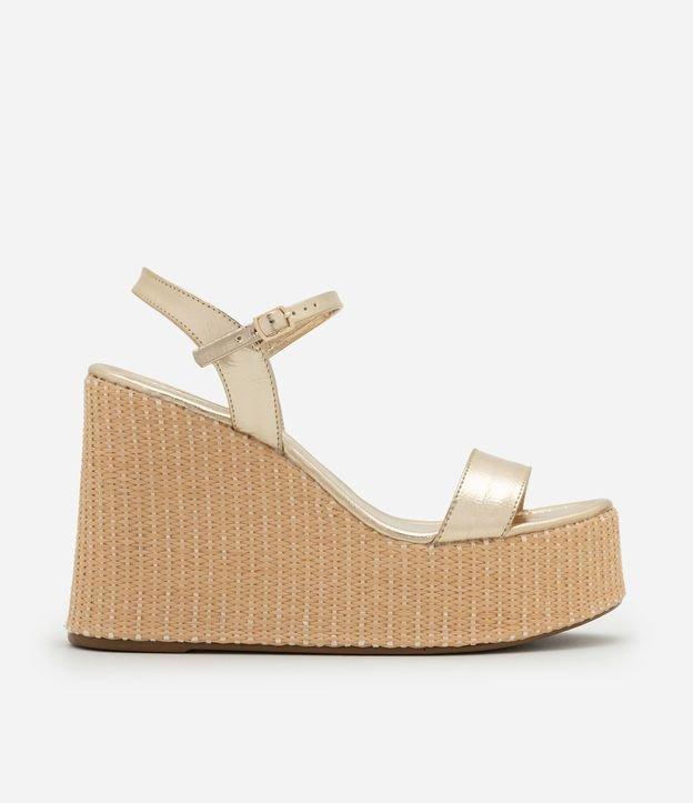 Sandália Plataforma com Salto em Ráfia e Tiras Metalizadas - 1