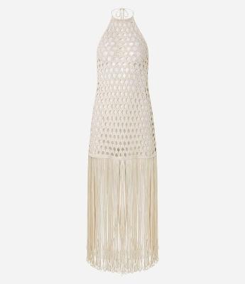 Saída de Praia Vestido em Crochê com Franjas
