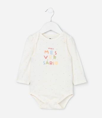Body Infantil com Estampa Lettering Meu Mesversário  - Tam RN a 18 Meses