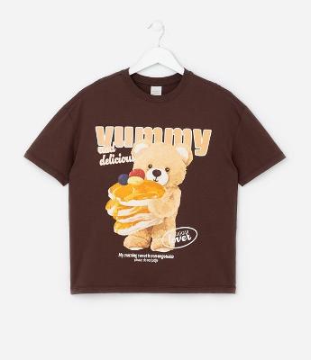 Camiseta Infantil Over com Estampa de Urso - Tam 7 a 14 Anos