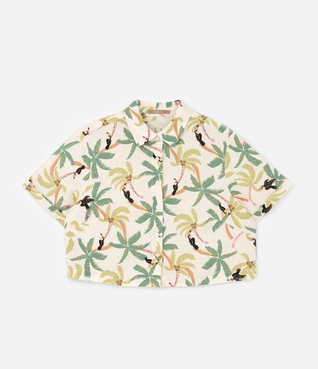 Camisa em Viscolinho com Estampa Tropical com botões Curve & Plus Size - 1