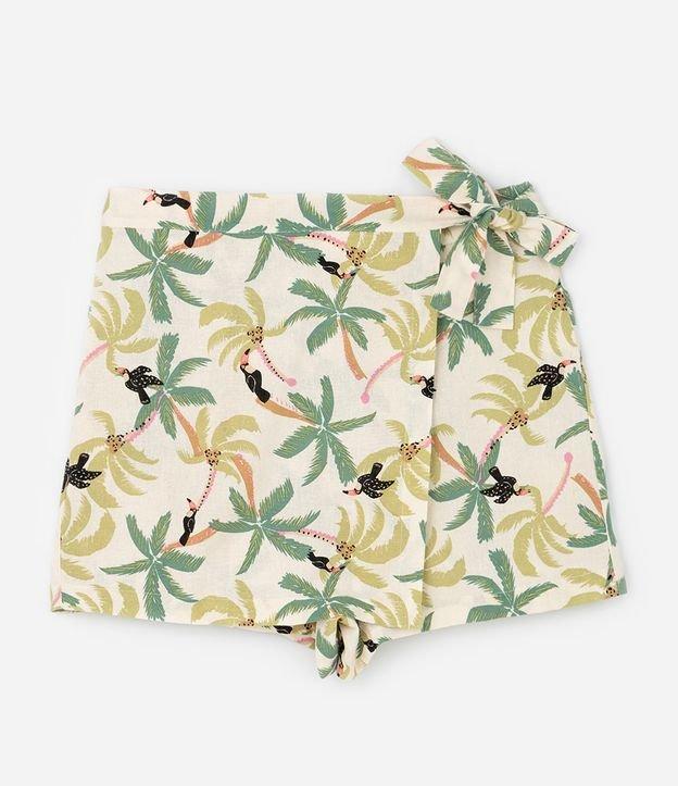 Short Saia em Viscolinho com Transpasse Frontal e Estampa Tropical Curve & Plus Size - 1