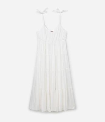 Vestido Midi em Viscose com Fio Metalizado e Alça de Lacinho Curve & Plus Size