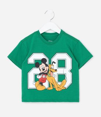 Camiseta Infantil Relaxed com Estampa do Mickey e Pluto - Tam 1 a 6 Anos